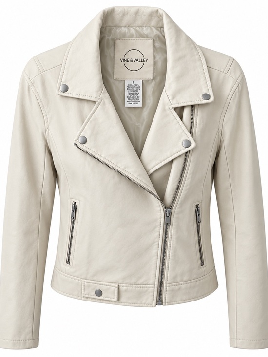Jackets & Blazers - Vine & Valley Ivory Cream Faux Leather Moto Biker Jacket L